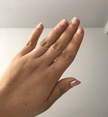 Less then a week and all but two of my acrylics are broken off.  Not worth the money.  Not a Beverly Hills quality manicurist.