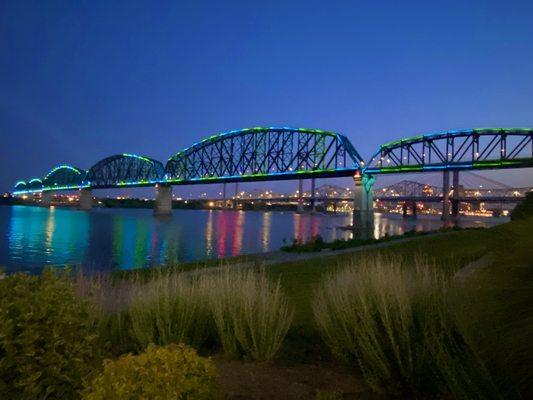 A walk down the street to see the bridge lit up