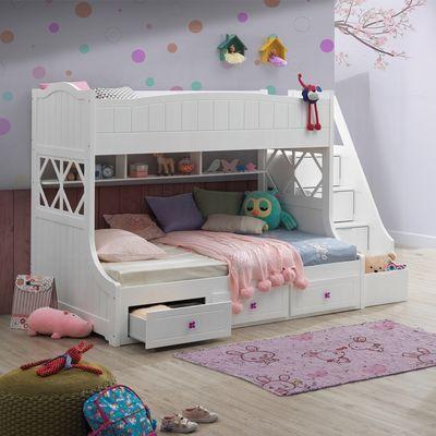 Twin over full bunk bed with storage drawers.