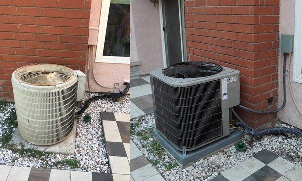 Old 5 ton CARRIER Air conditioner replacement with new 5 ton 14 seer BRYANT in Tustin CA