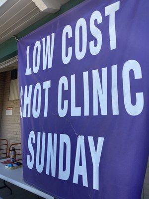 Banner our front for the low cost shot clinic