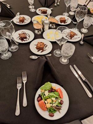 Plated dinner set up for a private dinner.