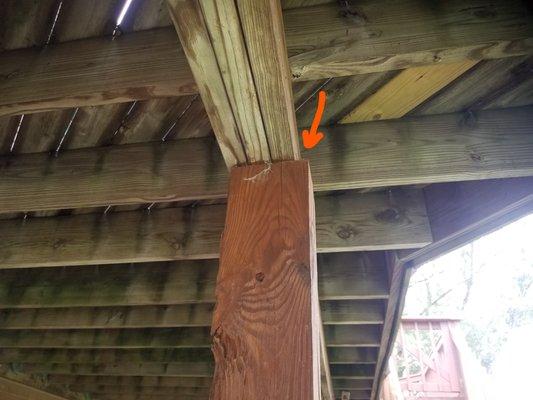 vertical beams not attached to deck and slipping off