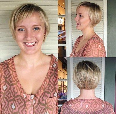 Growing out a pixie can be difficult, but creating some baby bangs can go a long way! Haircut by our stylist Alanna