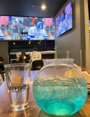 Blue monster fish bowl