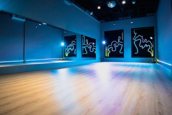 Our amenities include: Sprung Dance Floor, wall mounted mirrors, RGB lights to create the perfect class ambiance!