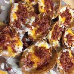 POTATO SKINS WITH MOZZARELLA CHEDDAR AND BACON