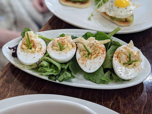 Crab deviled eggs