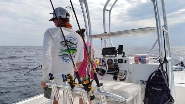 June 9, 2016 Out catching Snapper.  Nicky looking out for my daughter.