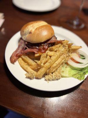 The burger with garlic fries