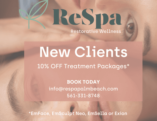 New client 10% off promotion on treatment packages.