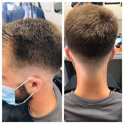 Low tight skin fade. Scissor on top!!