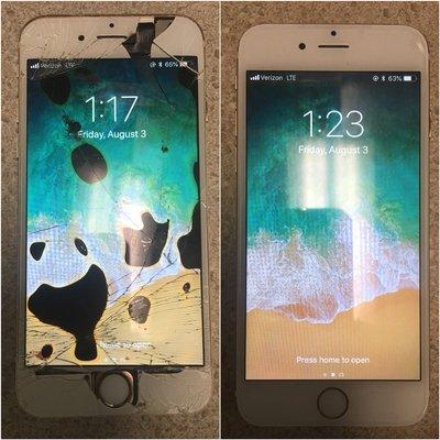 Before and after of an iPhone 6 Screen Repair