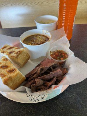 Tri Tip Plate with chili beans and potato salad