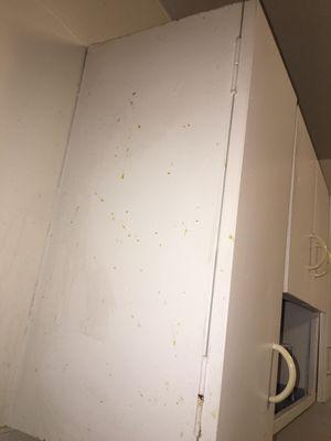 Food stains left on cupboard.