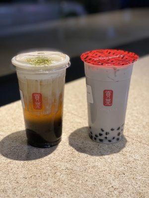 Original Milk Foam Tea with Green Tea and Taro Milk Tea