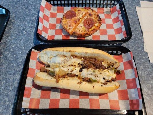 Philly Cheesesteak and Pepperoni Pizza.