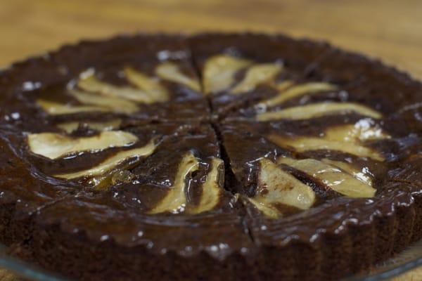 Flour-less chocolate pear tart