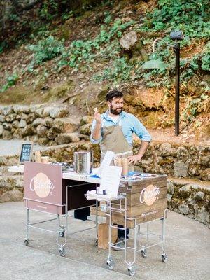 The Gelato Man rocking the apron & cone!