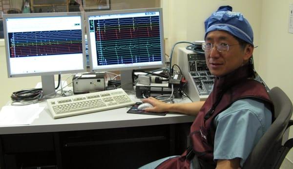 Dr. Ong performing a 3-D mapping study for arrhythmias.