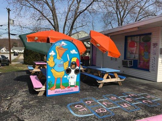 Relax on our patio and play some hopscotch!