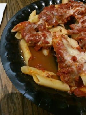 Pasta served in a puddle of water...microwaved food should always be served at outrageous prices