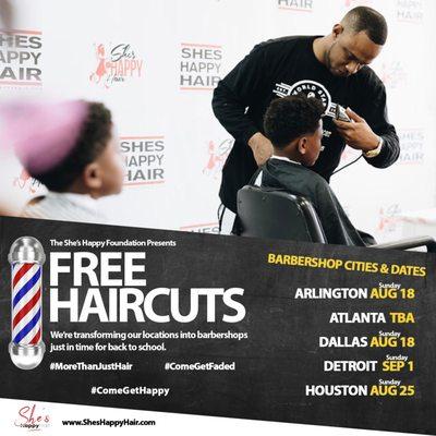 THE DAY BEFORE SCHOOL STARTS !! ... We are transforming our She's Happy Hair locations into BARBERSHOPS to provide young men with haircuts.