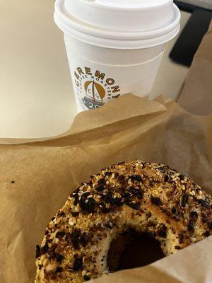 Chai latte, everything bagel