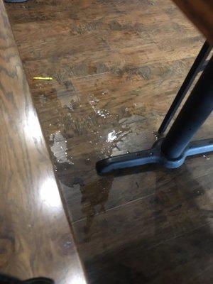 Water spilled before we were sat at the table. Never cleaned