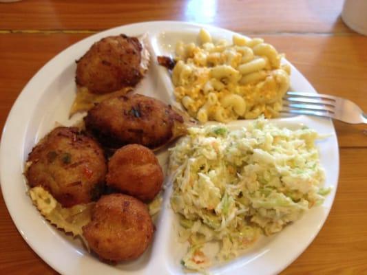 Stuffed crab, Mac n cheese and coleslaw