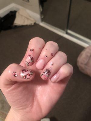 Fully chipped nail art, 4 hours after appointment