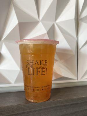 Peach green tea with golden boba (not bad!)