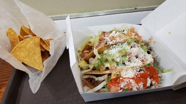 Lunch tacos hardshell and chips are homemade.