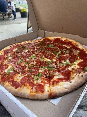 Pepperoni, sausage and green peppers