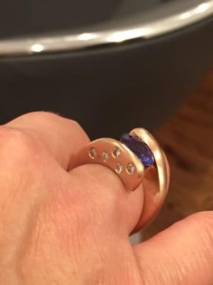 Ring designed by Gary and me with tanzanite and pink gold