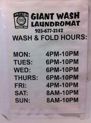 Wash&Fold service hours ((: