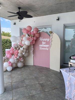 Balloon setup with custom backdrop