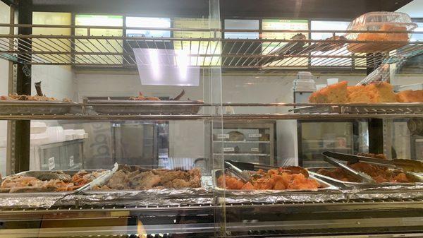 Various fried foods in the warming cabinet