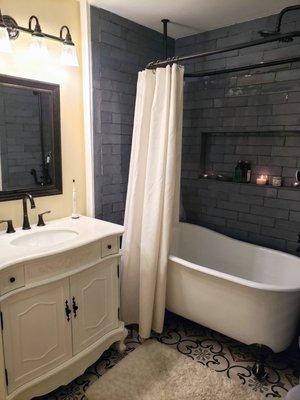 Bathroom renovation in a Philadelphia row home. Fitting a claw foot tub into a small space.