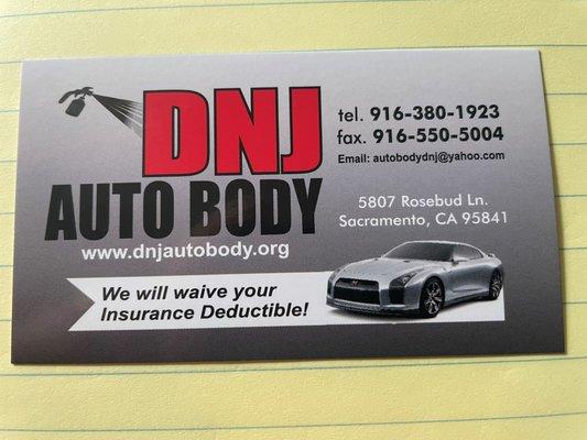 DNJ Auto Body Shop Business Card