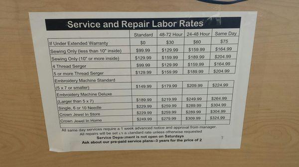 Sewing machine repair rates