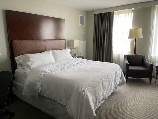 My king-size bed inside my room at The Westin Book Cadillac Detroit.