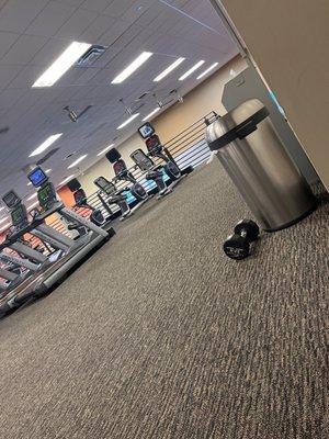 Why is there a weight by the garbage in the cardio area