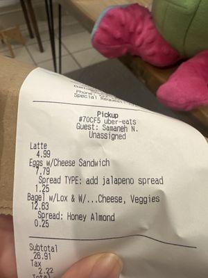 Picture of receipt showing I bought a latte.