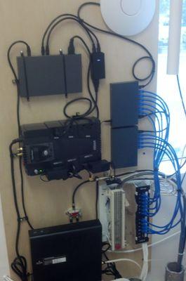 This panel I installed includes a modem, router, wireless access point, and switches connected to cat6 patch panel.