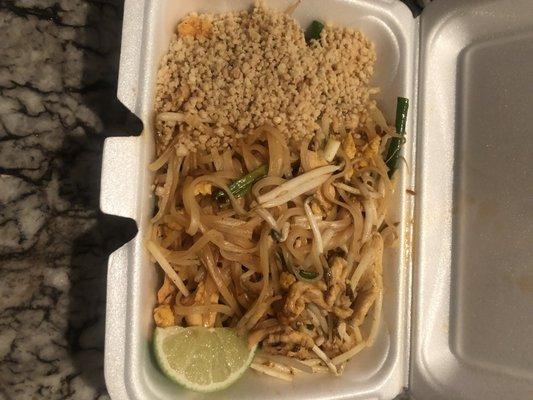 Chicken Pad Thai.  The hit of the night.  Not dry or stuck together.  Rich, Powerful flavors.  A classic done very well.