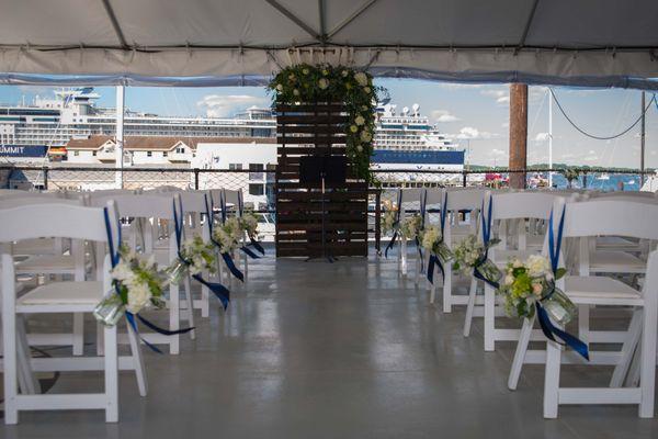 On board Dimillos Floating Restaurant in Portland, Maine for a wedding on the second deck.