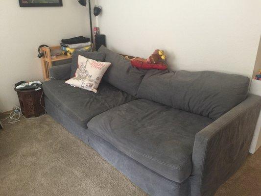 Couch is 9ft x 4ft... Spacious living room (2nd apartment).