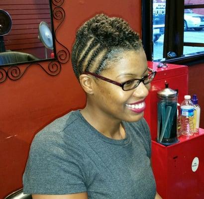 Flat twist updo created by Lashay. She's great!