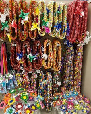 Yummy Gummy Lei display and Gourmet Candy Bouquets